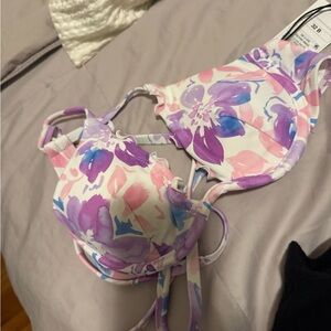 Shade & Shore Floral Bikini Top in Pink and Purple